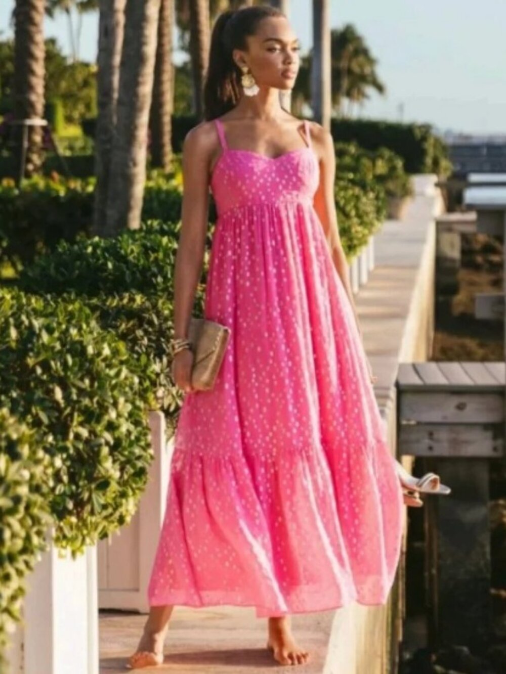 Lilly Pulitzer Pink and Gold Embroidered Heidi Maxi Dress Sz 6